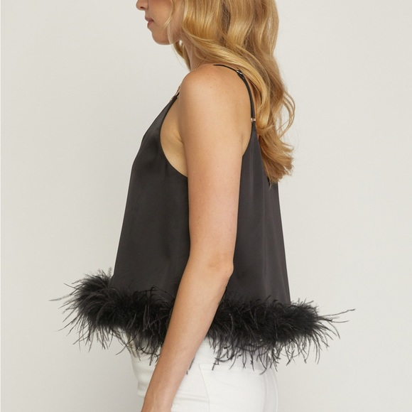 🌺🌺🌺ENTRO feather Trimmed Spaghetti Strap in Black🌺🌺🌺 - Picture 5 of 8